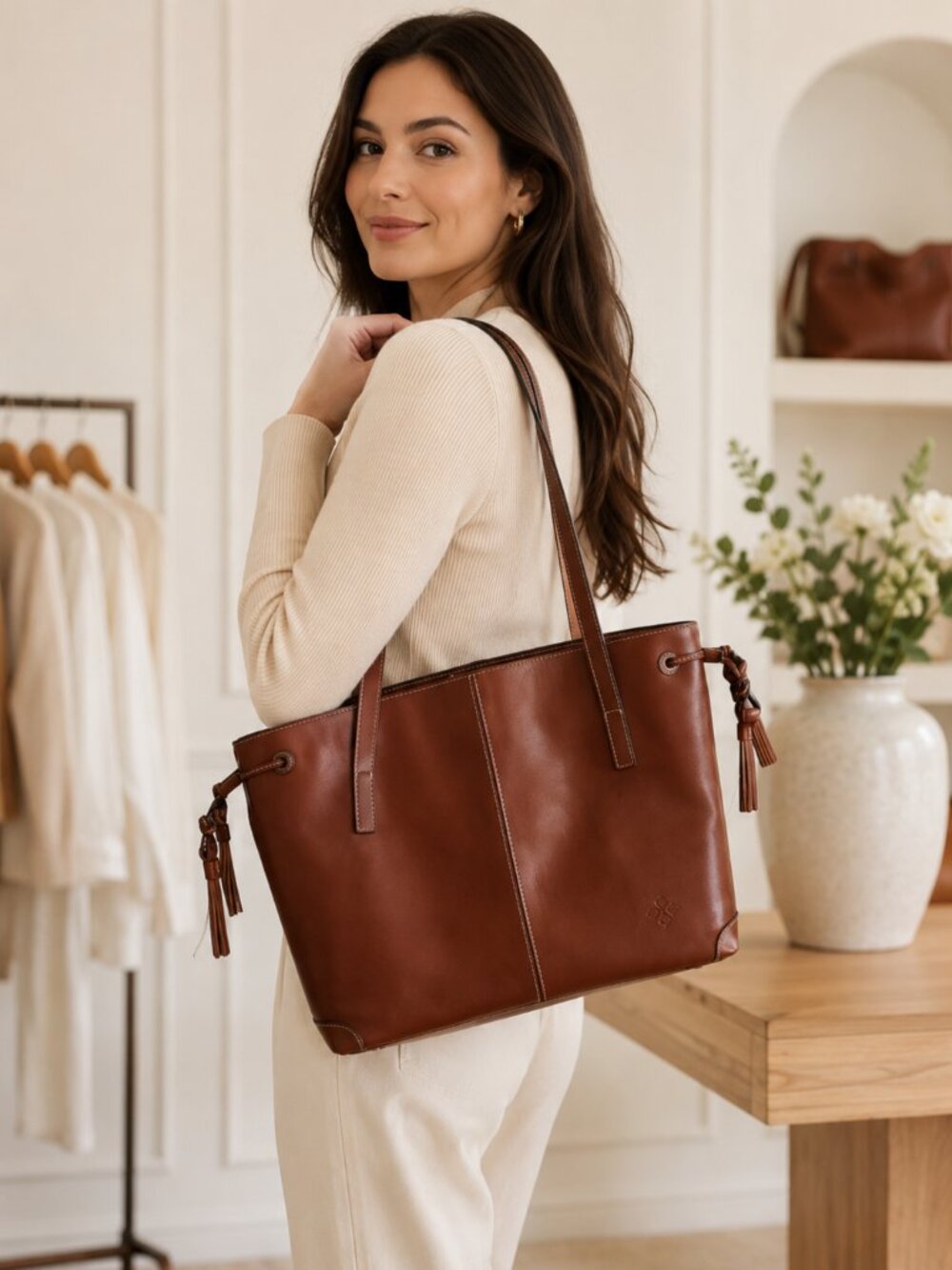 Patricia Nash Handbag Kemble Leather Tote Shoulder Bag Tan Brown